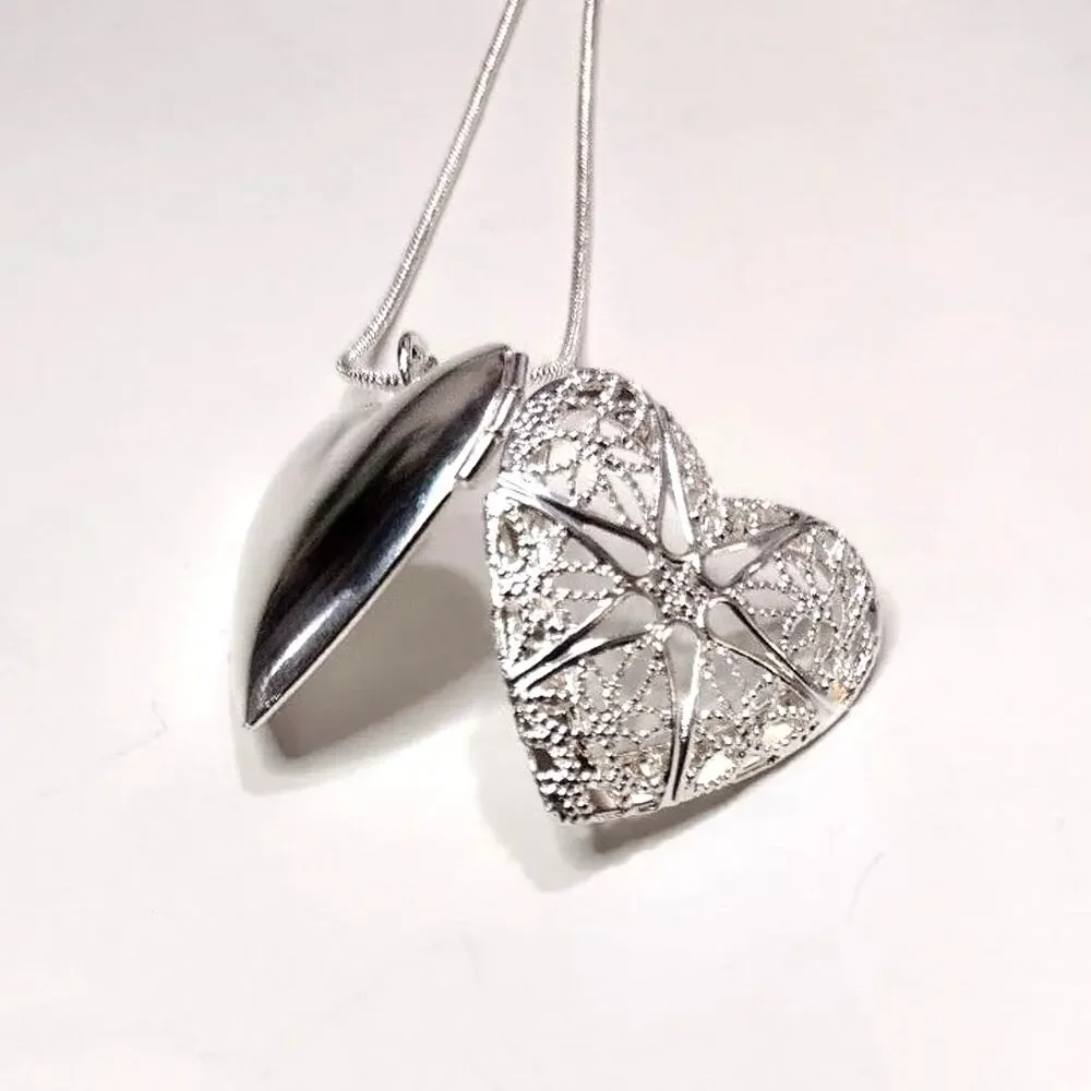 925 Sterling Silver Chain Heart Locket Necklace Gift - NEW!